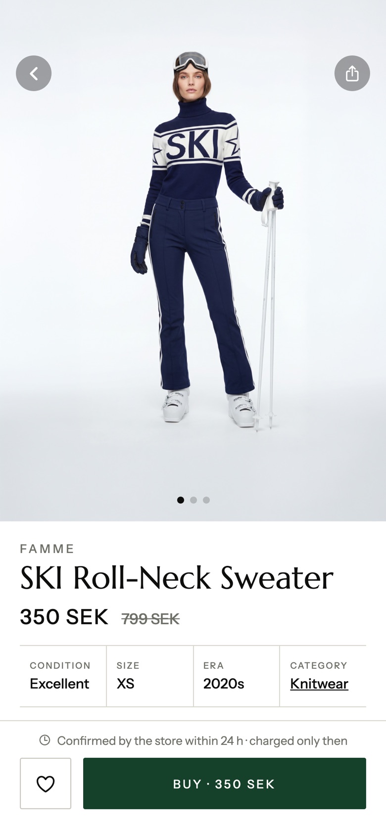 A product page in Fynds: the piece on a model, condition, size and the store's own photos